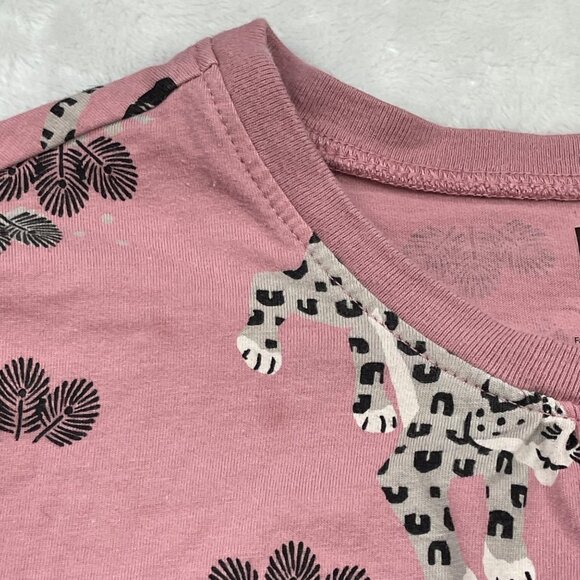 Tea Collection Leopard Print Dress Girl's 6 Pink‎ Knit Cotton Long Sleeves FLAW - Picture 4 of 8